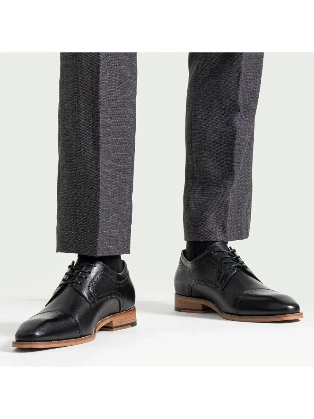 Men's Dark Black Dunbar Wingtip Lace Up Formal Oxford Leather Brogue Dress Shoes